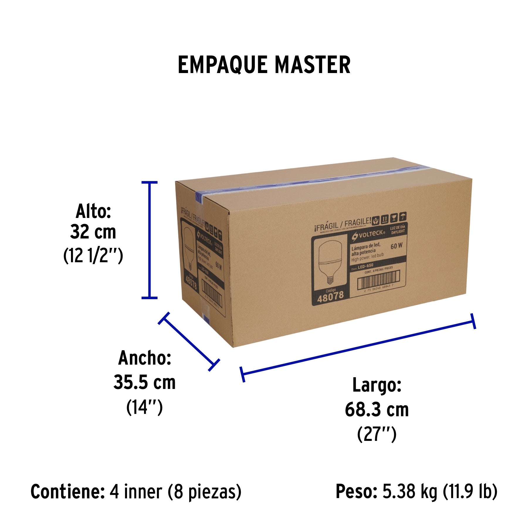 Foco LED alta potencia 60W (650W) 6500K blanca fría, E39