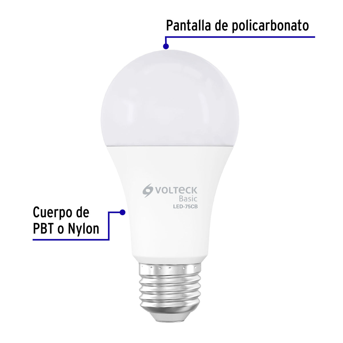 Foco LED 10W (75W) A19, 3000K blanca cálida, 950 lm, BASIC