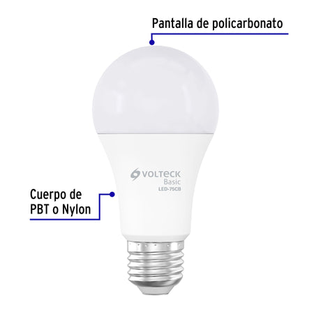 Foco LED 10W (75W) A19, 3000K blanca cálida, 950 lm, BASIC