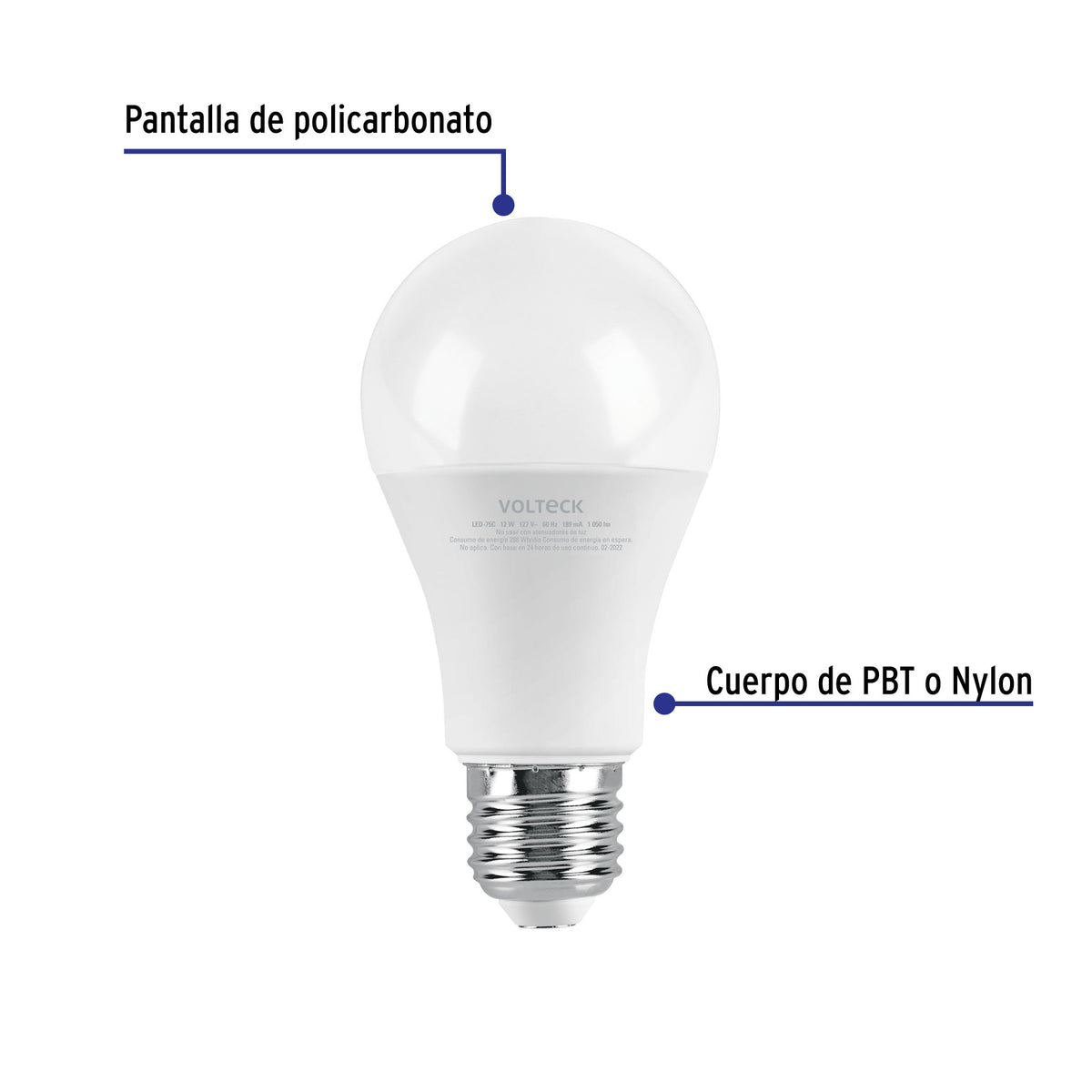 Foco LED 12W (75W) A19, 3000K blanca cálida, 1050lm, blíster