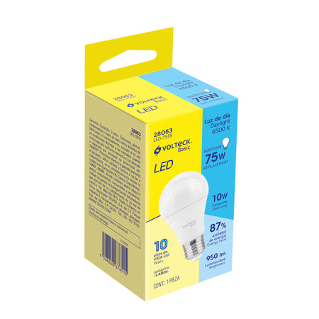 Foco LED 10W (75W) A19, 6500K blanca fría, 950 lm, BASIC