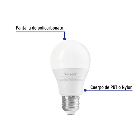 Foco LED 12W (75W) A19, 6500K blanca fría, 1050 lm, blíster