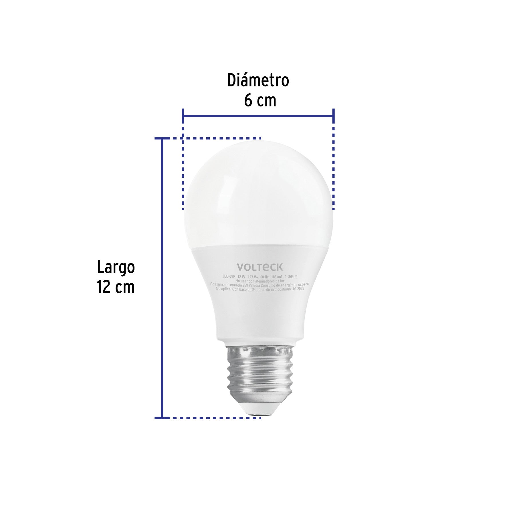 Foco LED 12W (75W) A19, 6500K blanca fría, 1050 lm, blíster