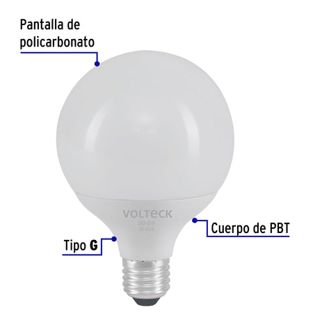 Foco LED 8 W, tipo globo G95,6500K blanca fría, E26, VOLTECK