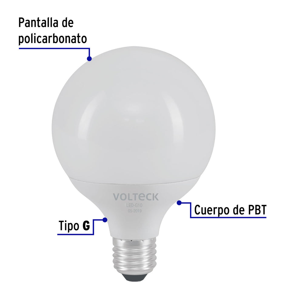 Foco LED 8 W, tipo globo G95,6500K blanca fría, E26, VOLTECK