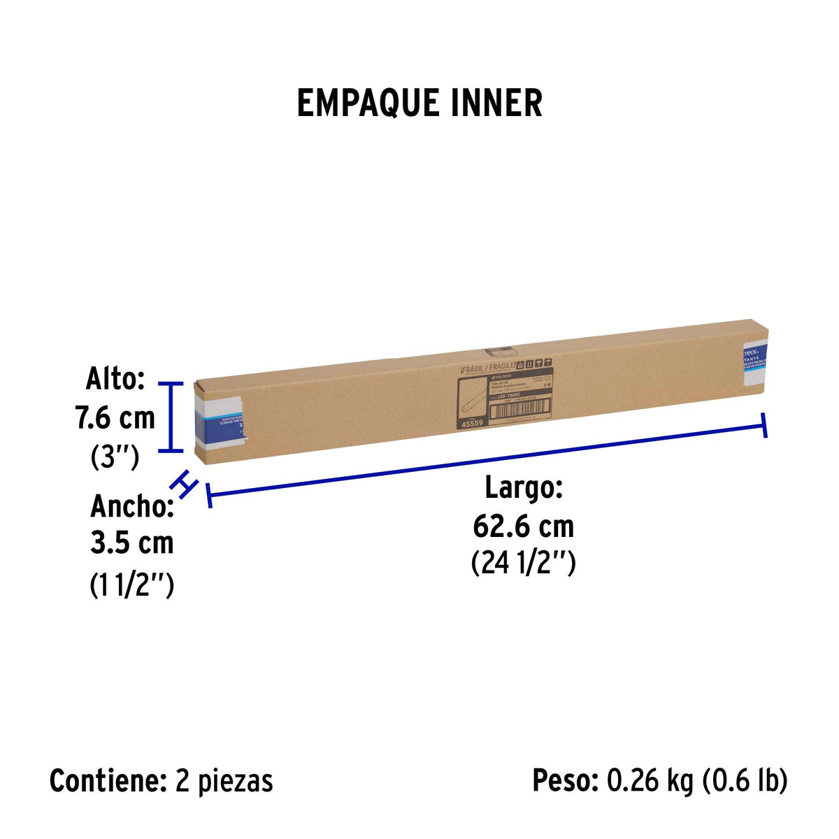 Tubo LED T8 9W G13, 6500K blanca fría, opalino, VOLTECK