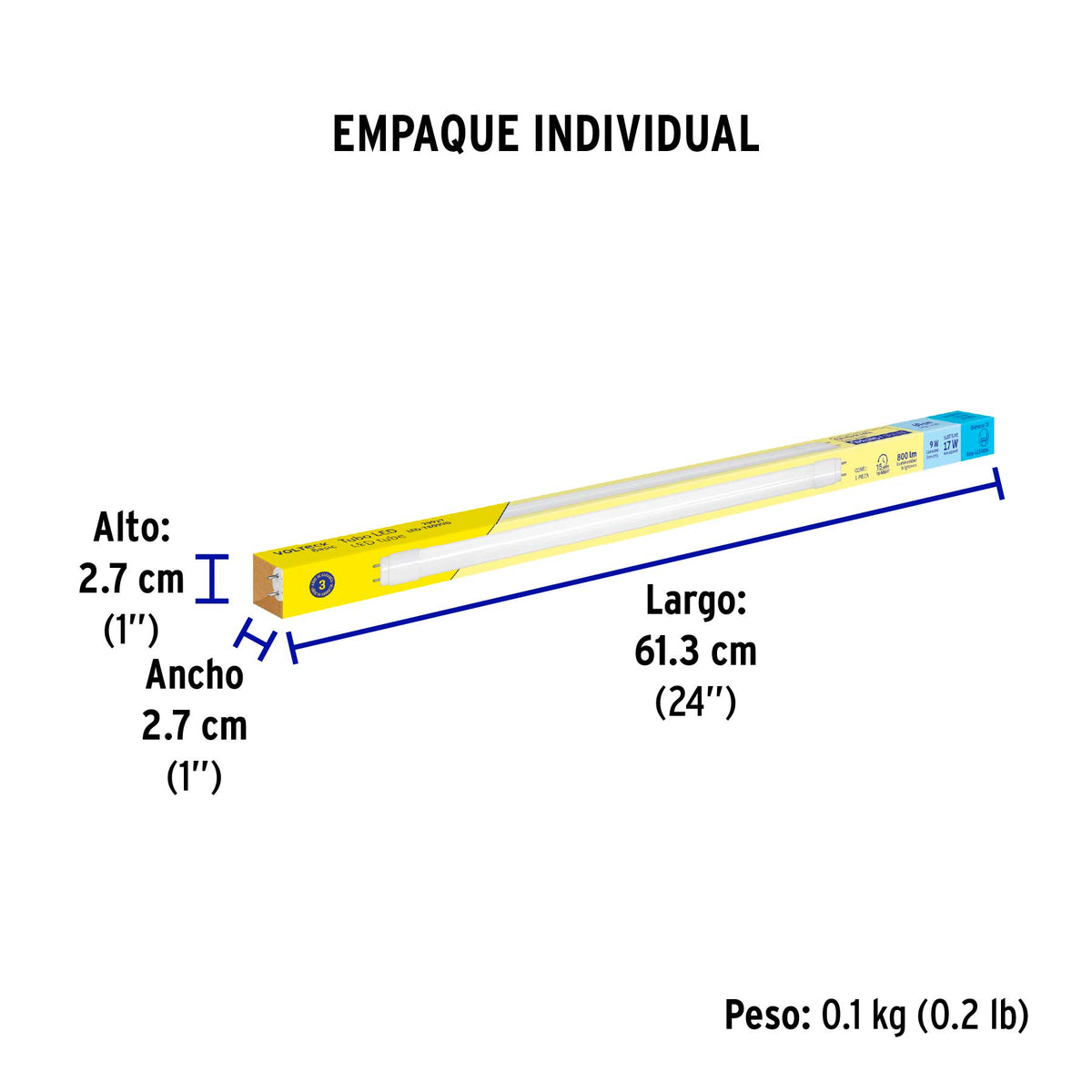 Tubo LED T8 9W G13, 6500K blanca fría, opalino, BASIC
