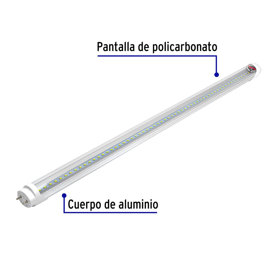 Tubo LED T8 9W G13, 6500K blanca fría, transparente, VOLTECK