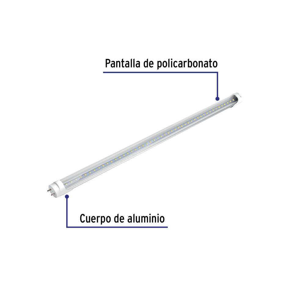 Tubo LED T8 36W G13 6500K blanca fría, transparente, VOLTECK