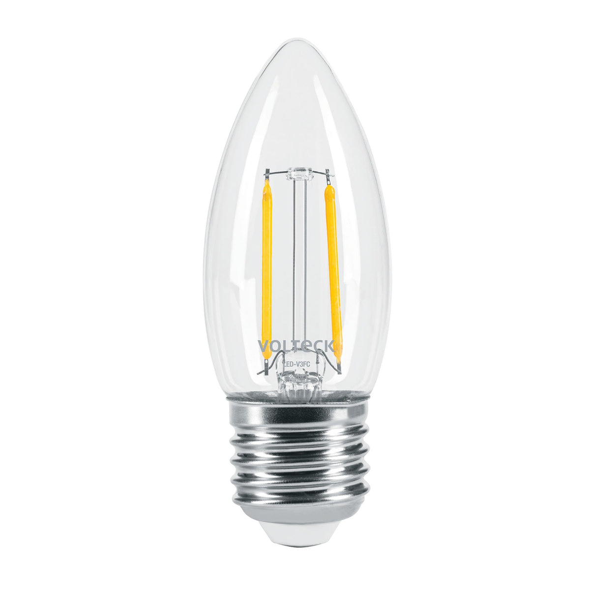 Foco LED filamento 3 W, vela, 2700K luz ambar, E26, VOLTECK