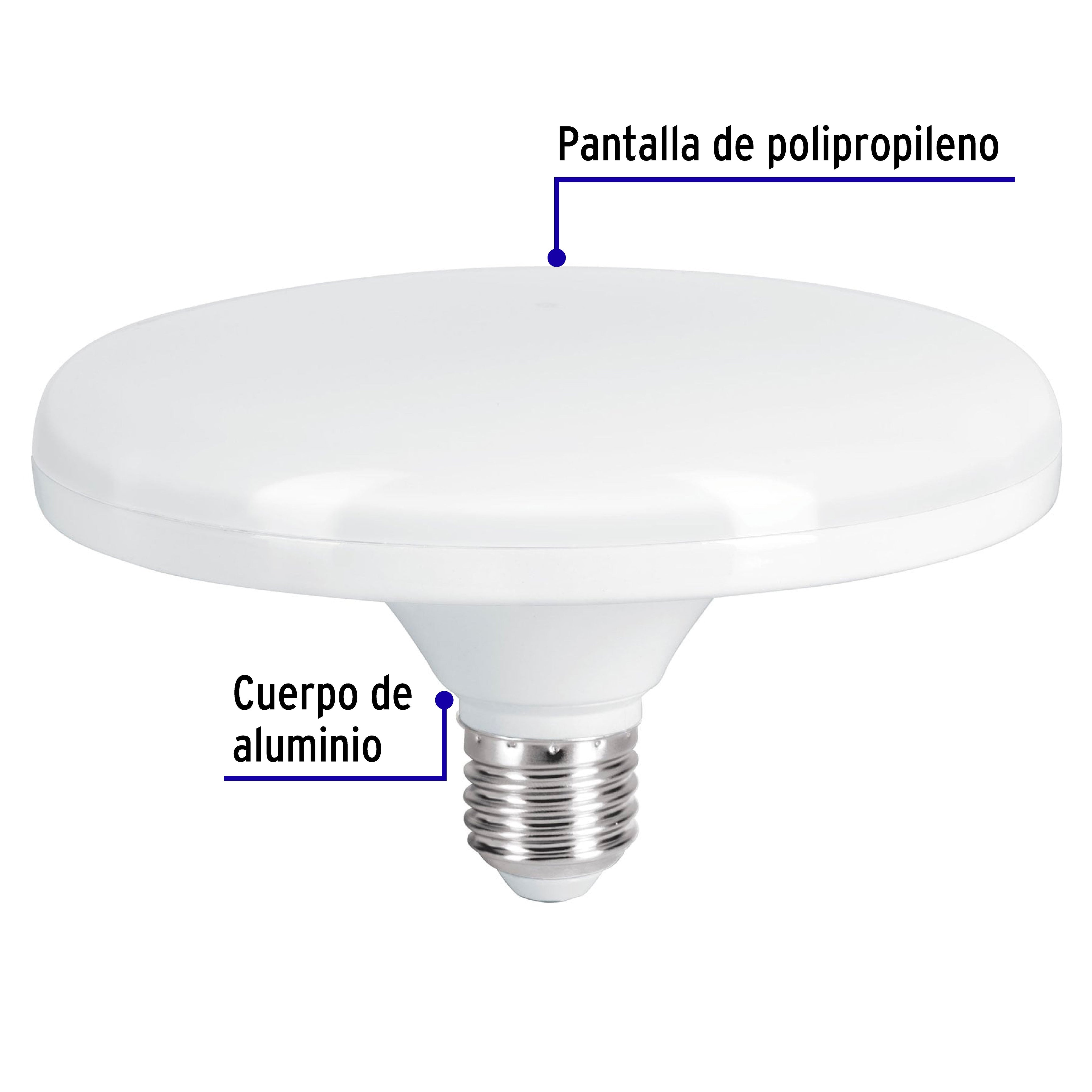 Lampara de LED tipo OVNI 18 W luz calida en caja Volteck
