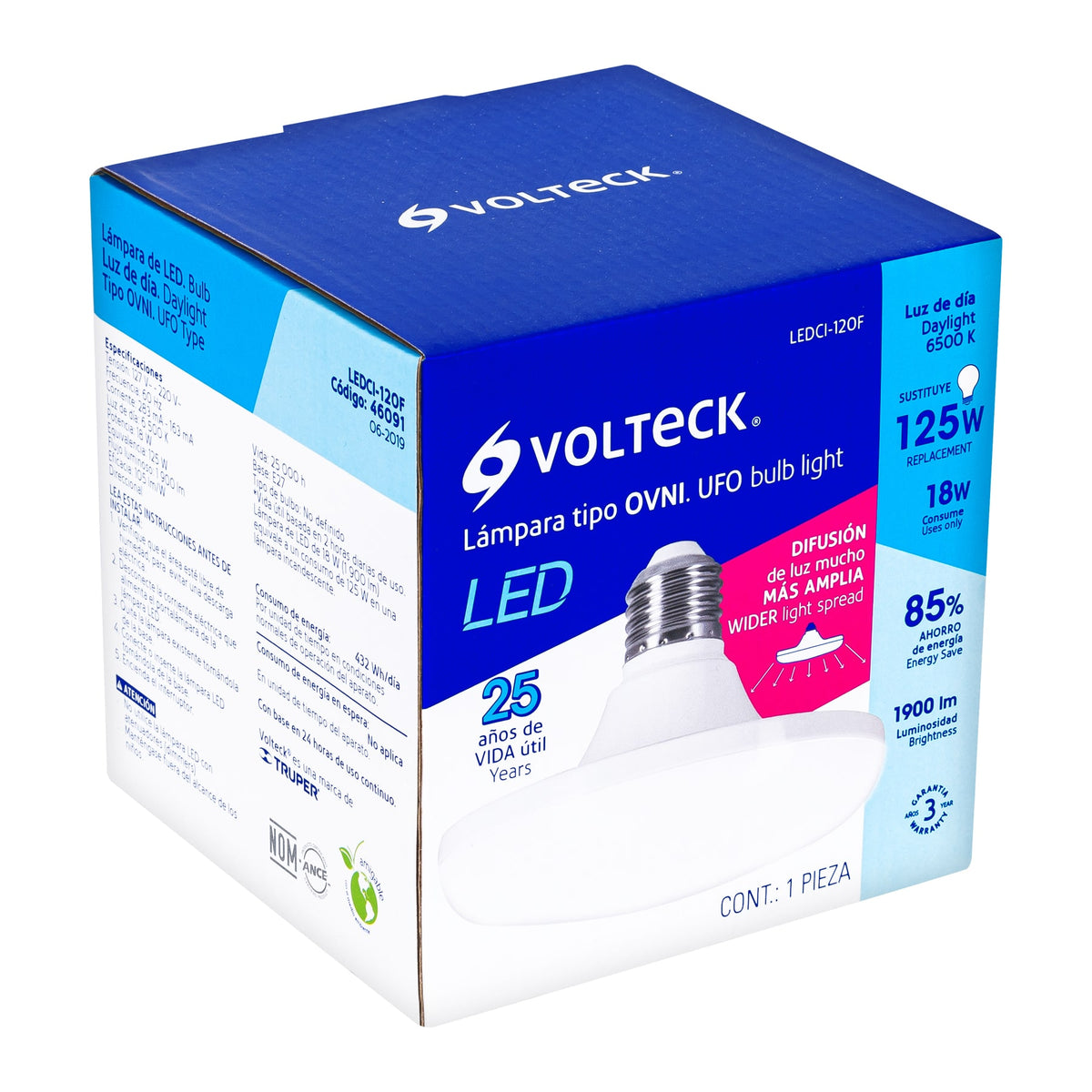 Lampara de LED tipo OVNI luz de dia en caja Volteck 18W