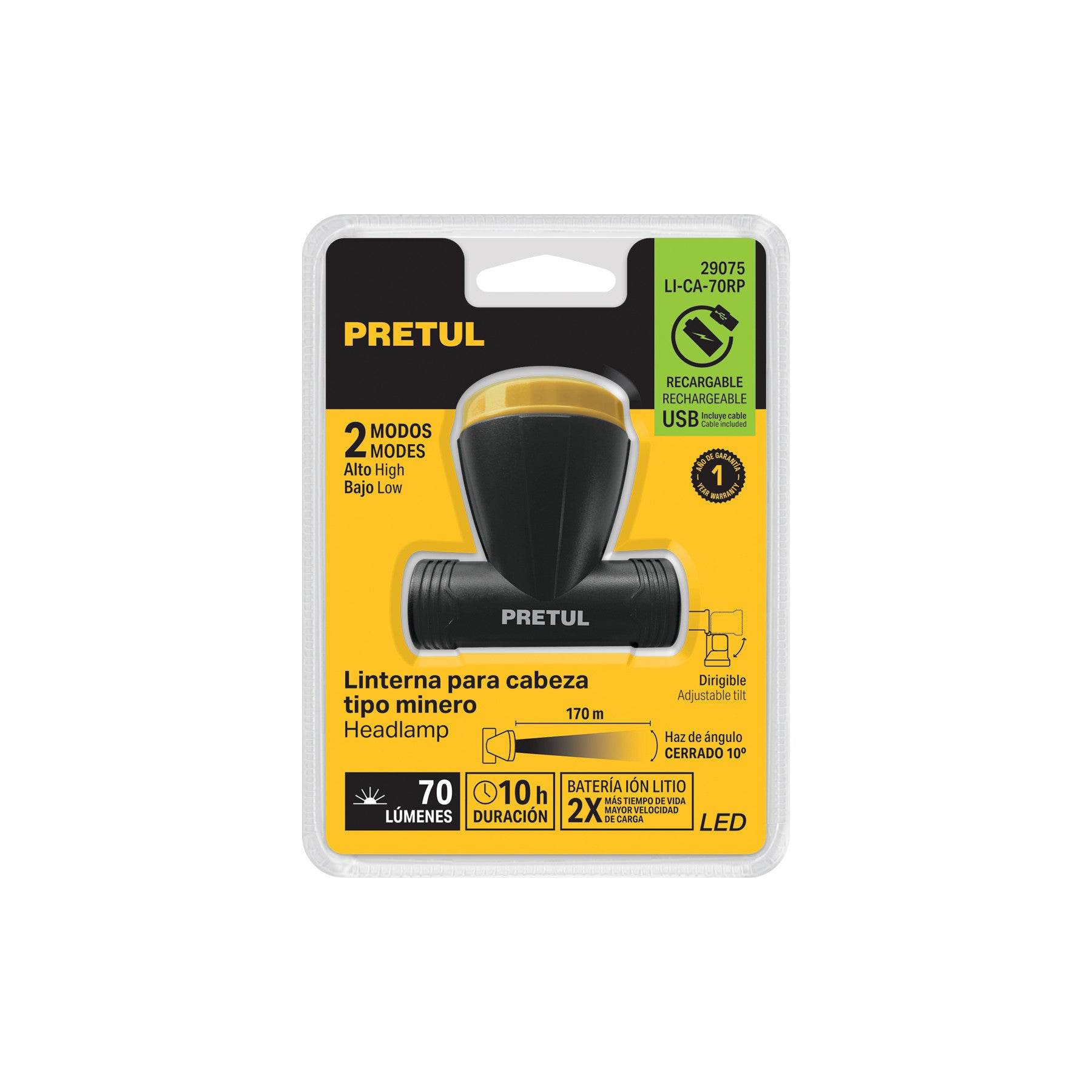 Linterna de minero LED recargable PRETUL 70 lm