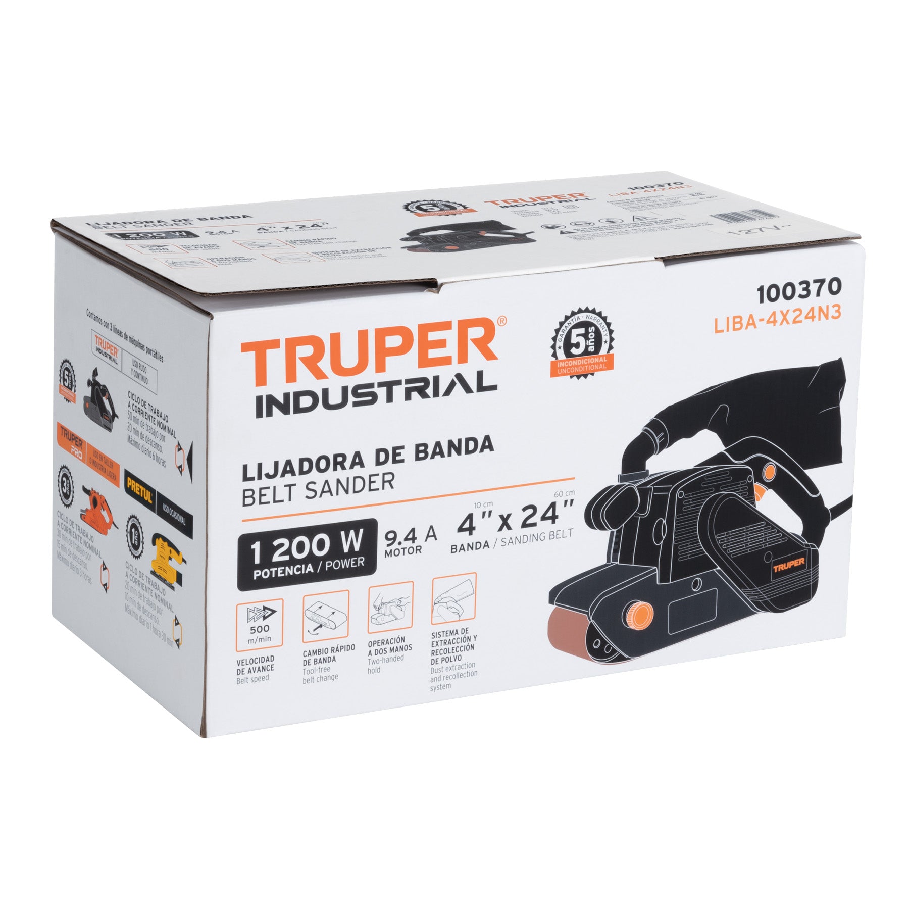 Lijadora de banda 4 x 24" 1200W TRUPER INDUSTRIAL