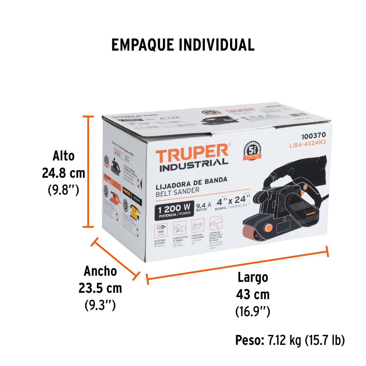 Lijadora de banda 4 x 24" 1200W TRUPER INDUSTRIAL