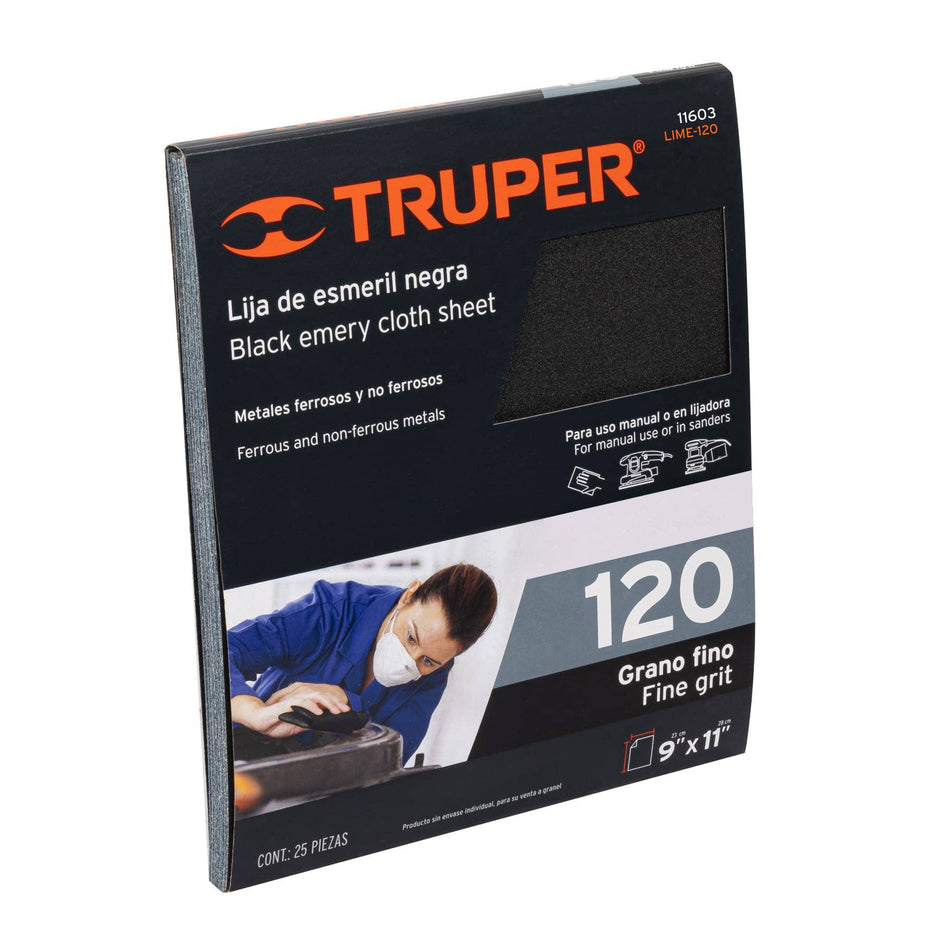 Lija de esmeril negra grano 120 de oxido de aluminio Truper