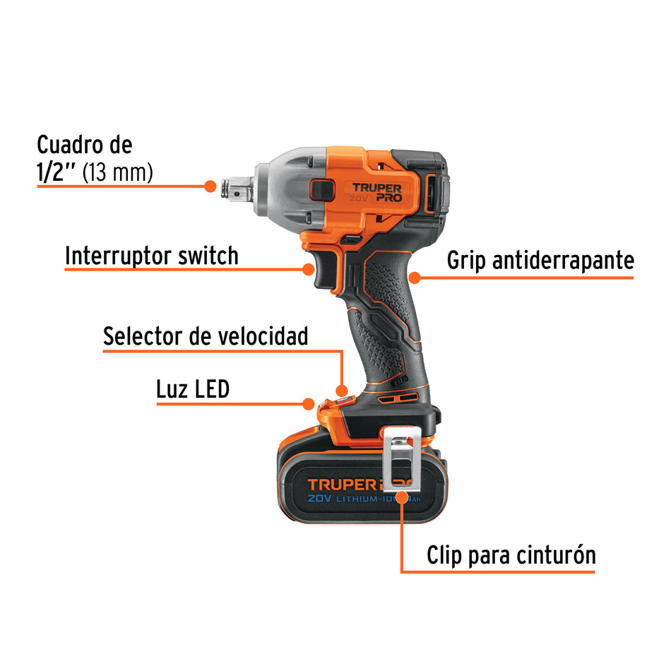 Llave de impacto 1/2" 20V 184 lb/ft 1 bateria 4Ah PRO