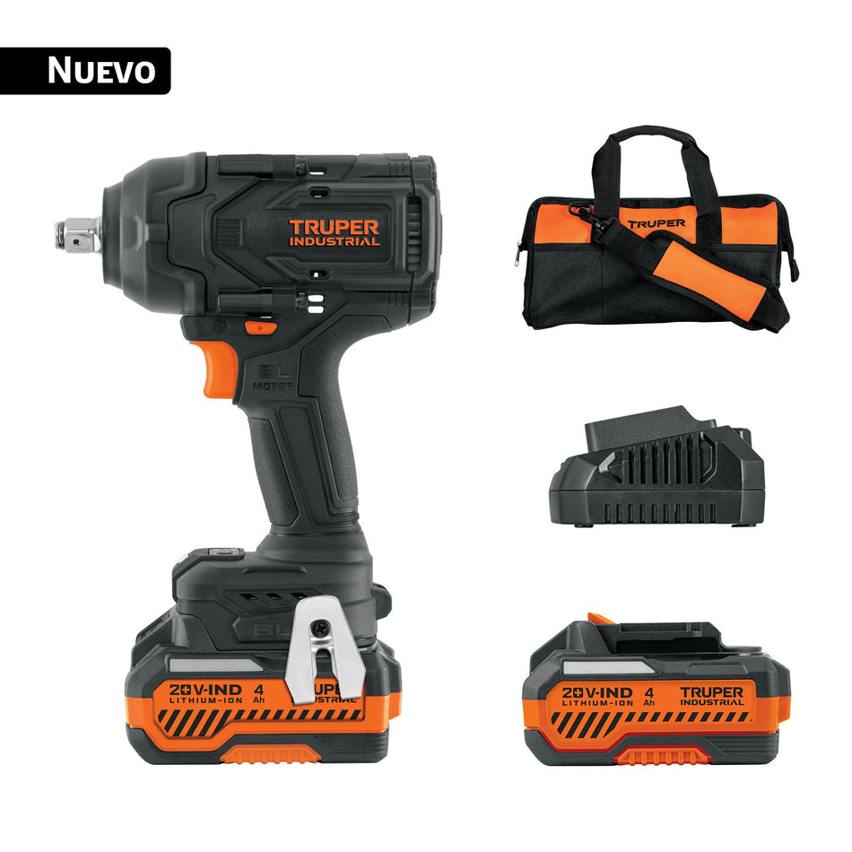 Llave de impacto 1/2" 20V, 850Nm, 2 baterías 4Ah, INDUSTRIAL