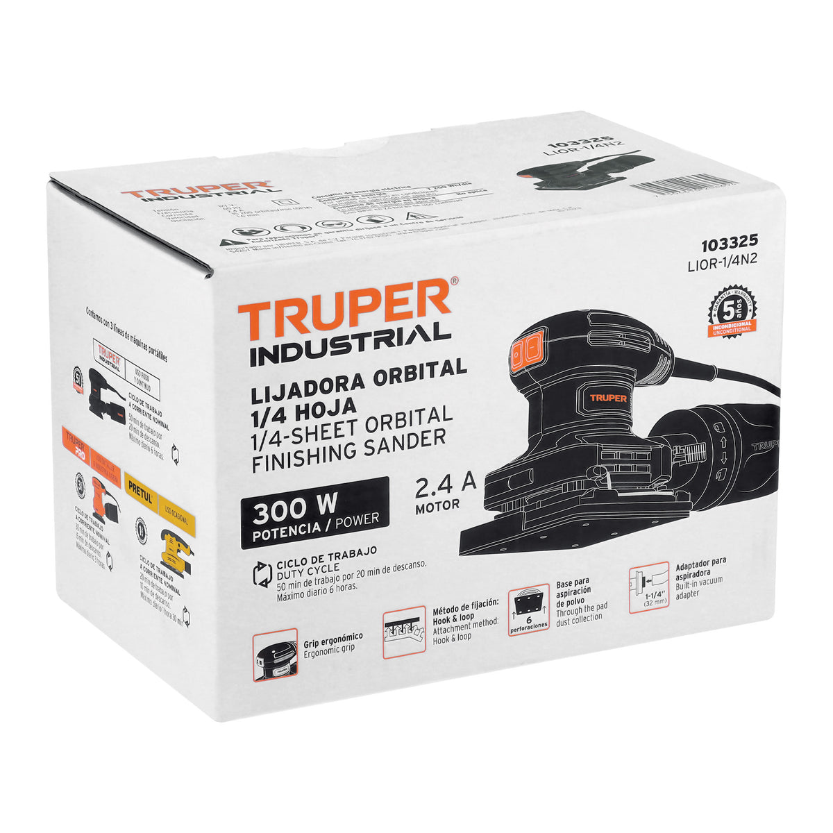 Lijadora orbital 1/2 hoja 360 W, TRUPER INDUSTRIAL