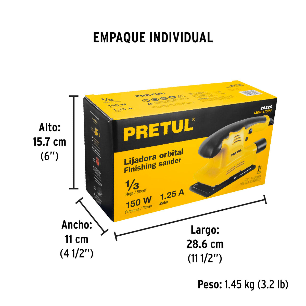 Lijadora orbital 1/3 hoja 150W PRETUL