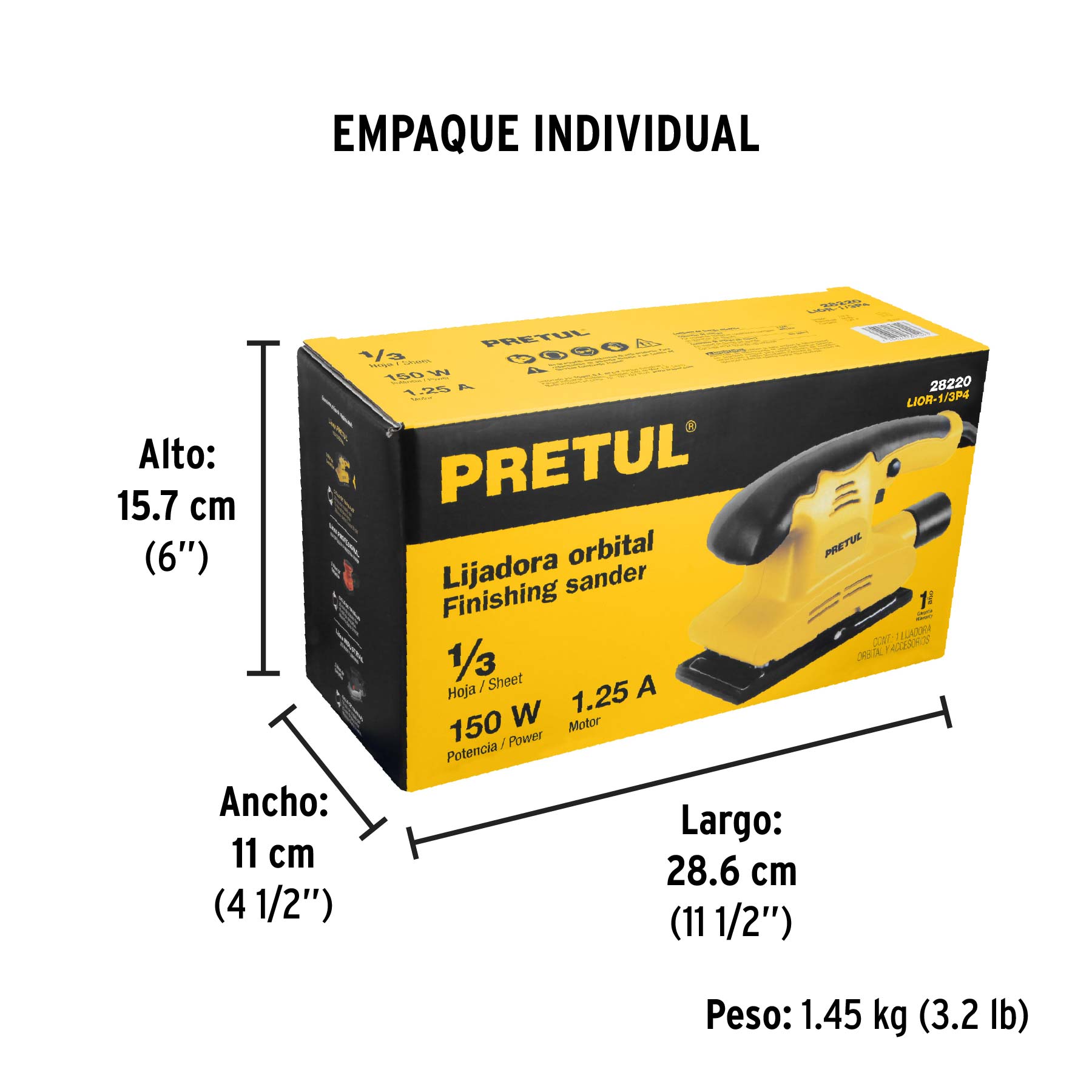 Lijadora orbital 1/3 hoja 150W PRETUL