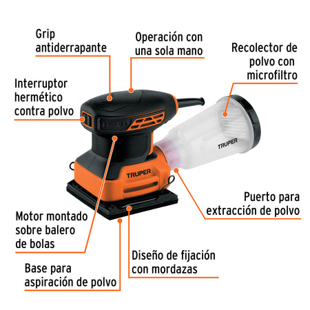Lijadora orbital 1/4 hoja 240W TRUPER PRO
