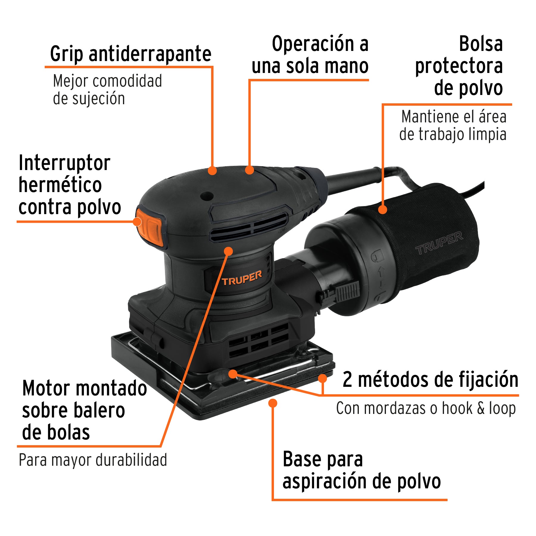 Lijadora orbital 1/4 hoja 300W TRUPER INDUSTRIAL