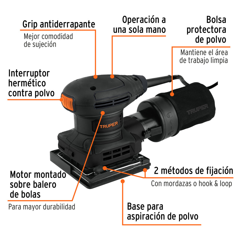 Lijadora orbital 1/4 hoja 300W TRUPER INDUSTRIAL