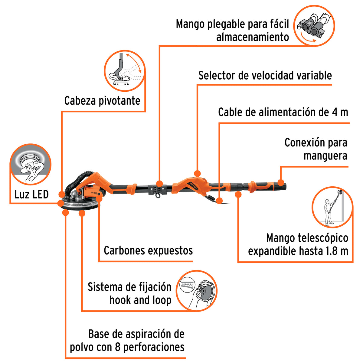 Lijadora de pared y techo 9" 750W profesional TRUPER PRO