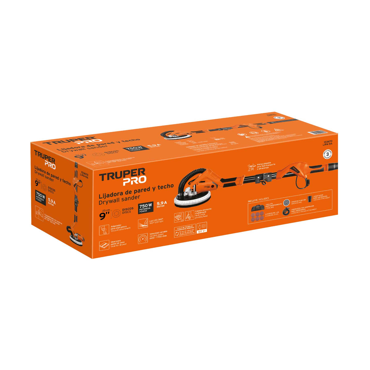 Lijadora de pared y techo 9" 750W profesional TRUPER PRO