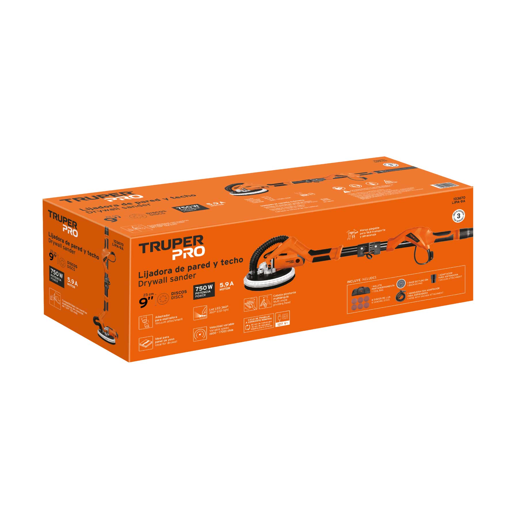 Lijadora de pared y techo 9" 750W profesional TRUPER PRO
