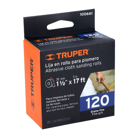 Rollo de 5 m de lija para plomero grano 120 ancho 1', Truper