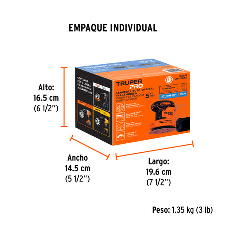 Lijadora roto-orbital 5" 20V sin accesorios TRUPER PRO