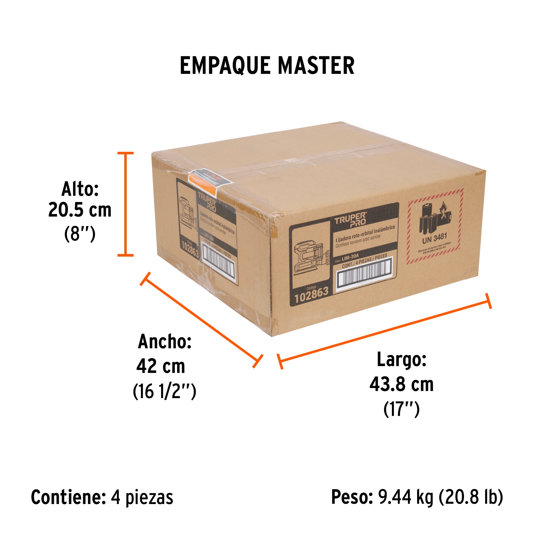 Lijadora roto-orbital 5" 20V 1 bateria 2Ah TRUPER PRO