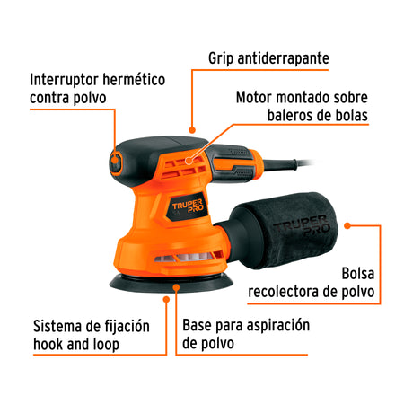 Lijadora roto orbital 5" 260W TRUPER PRO