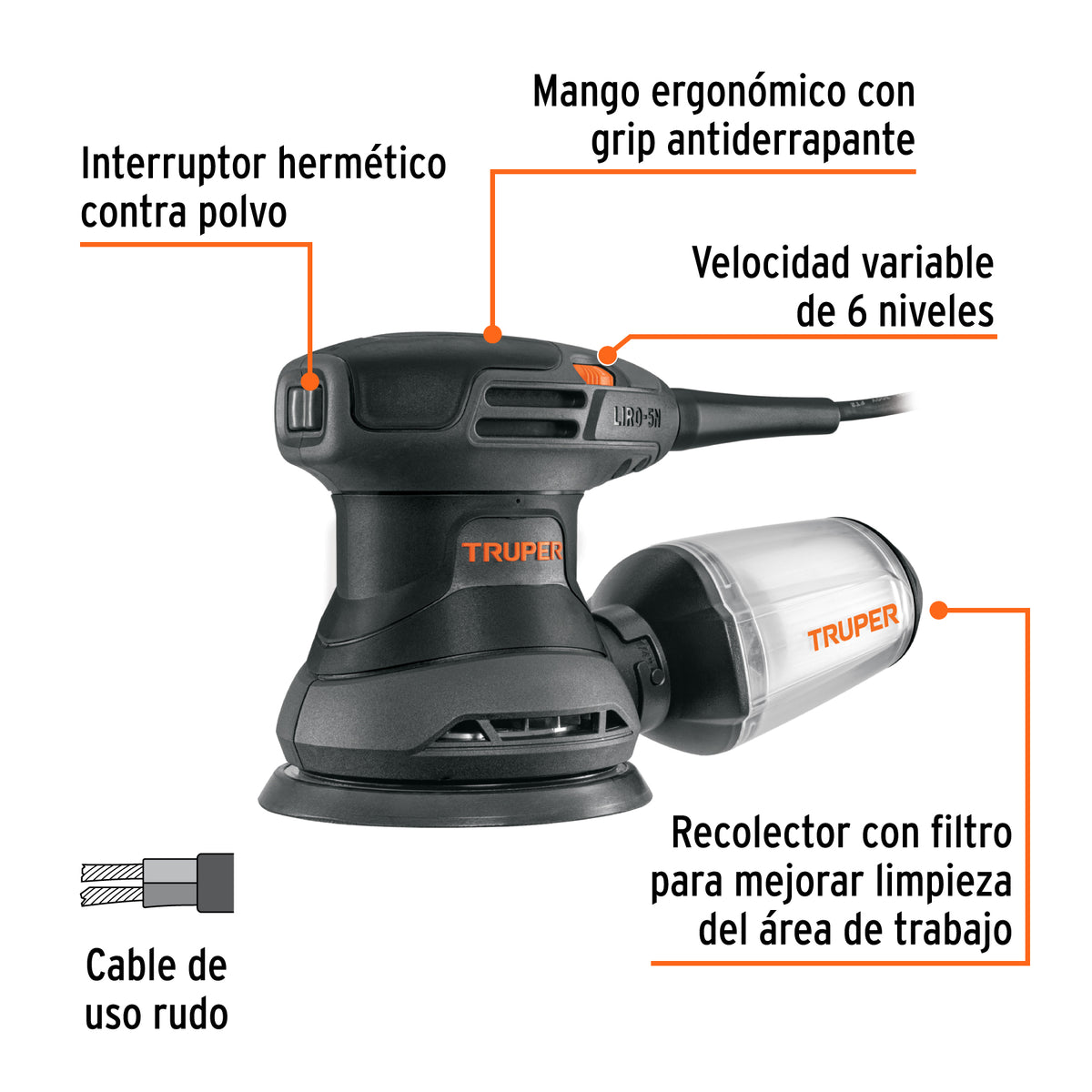 Lijadora roto orbital 5" 260W TRUPER INDUSTRIAL