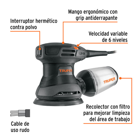 Lijadora roto orbital 5" 260W TRUPER INDUSTRIAL