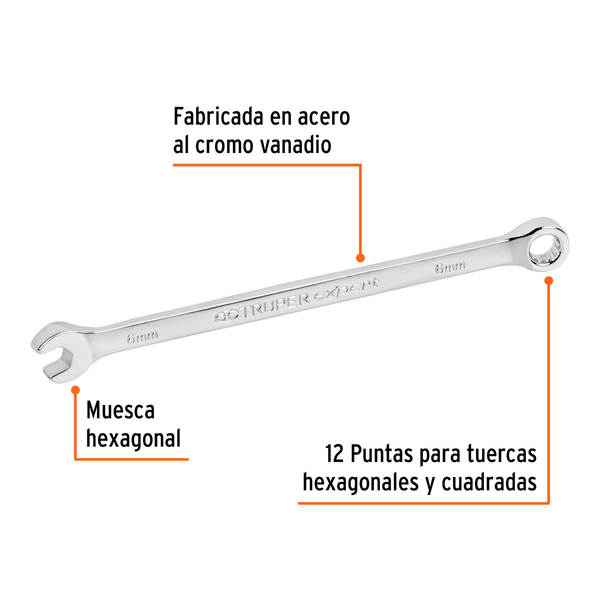 Llave combinada extralarga 6 mm x 125 mm de largo, Expert 6 mm, 125 mm