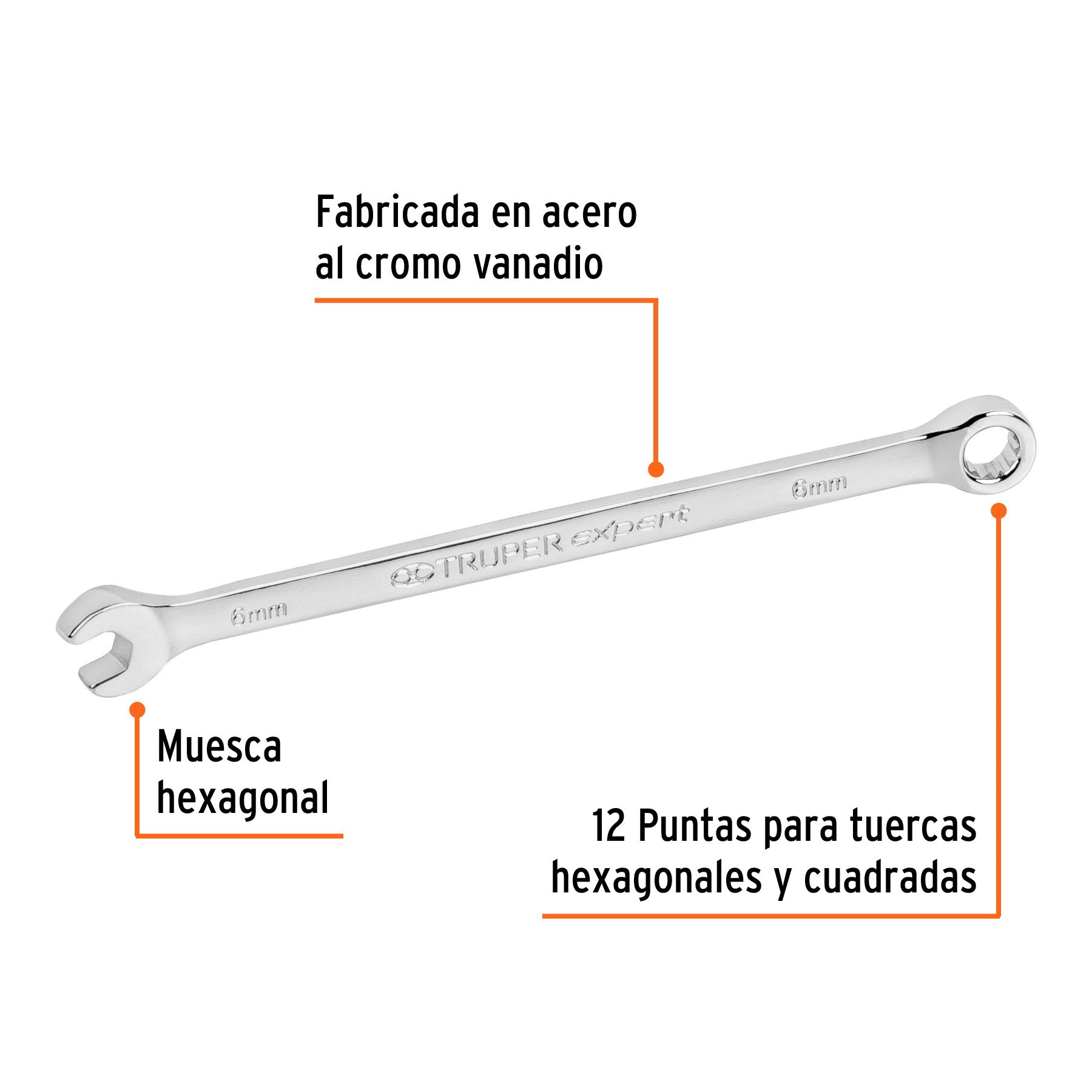 Llave combinada extralarga 6 mm x 125 mm de largo, Expert 6 mm, 125 mm