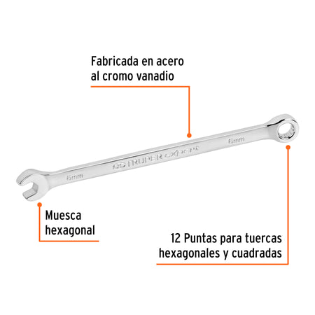 Llave combinada extralarga 6 mm x 125 mm de largo, Expert 6 mm, 125 mm