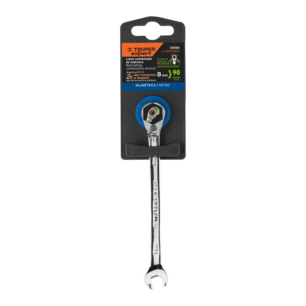 Llave combinada matraca reversible 8 mmx136 mm largo, Expert 8 mm, 136 mm