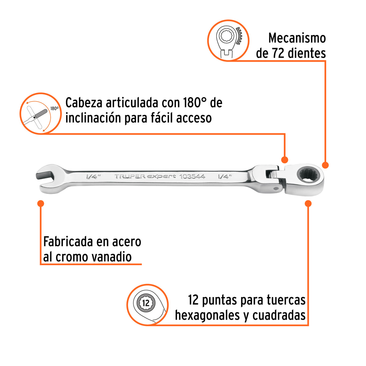 Llave combinada con matraca 1/4' flexible, Expert