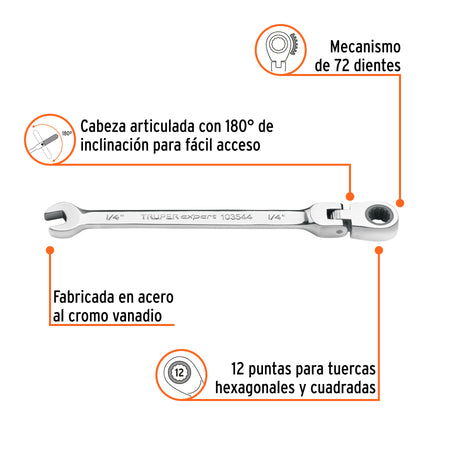 Llave combinada con matraca 1/4' flexible, Expert