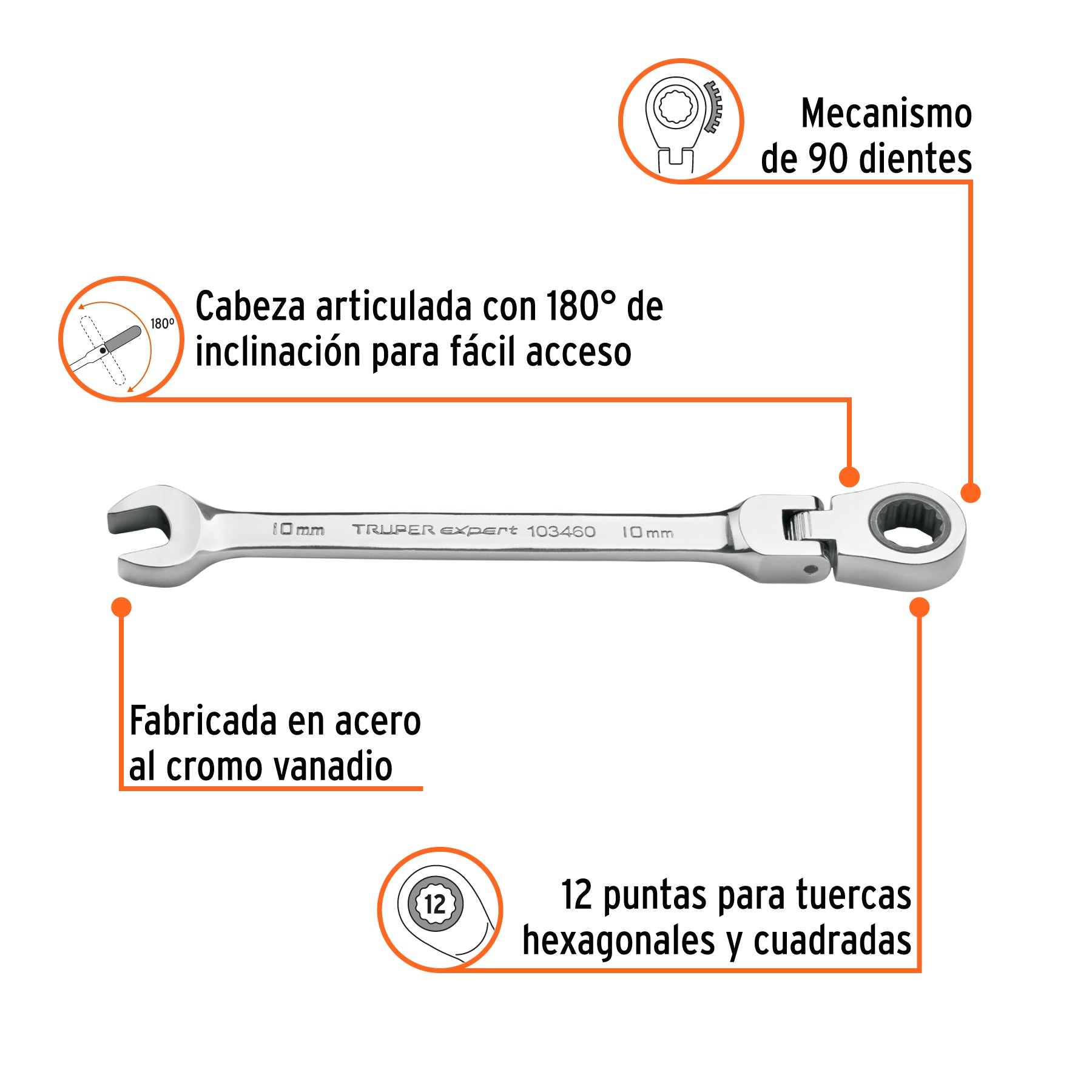 Llave combinada con matraca 10 mm flexible, Expert