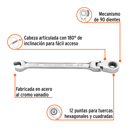 Llave combinada con matraca 5/16' flexible, Expert