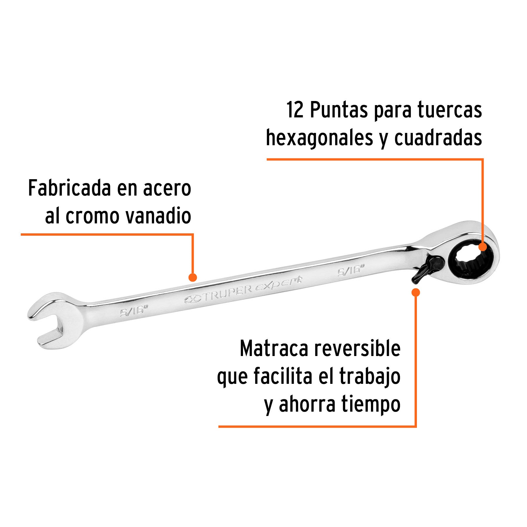 Llave combinada matraca reversible 5/16'x138 mm largo,Expert 5/16', 138 mm