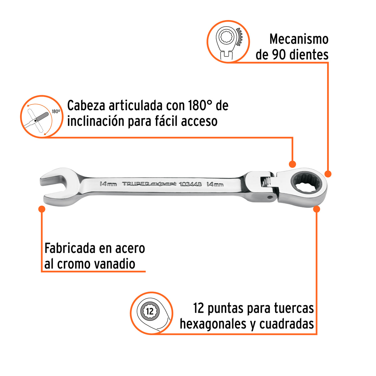 Llave combinada con matraca 14 mm flexible, Expert