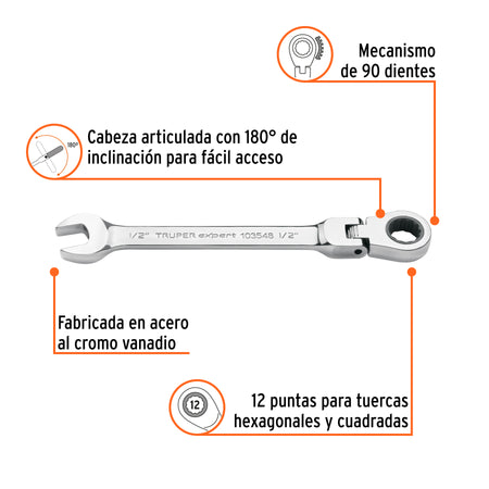 Llave combinada con matraca 1/2' flexible, Expert