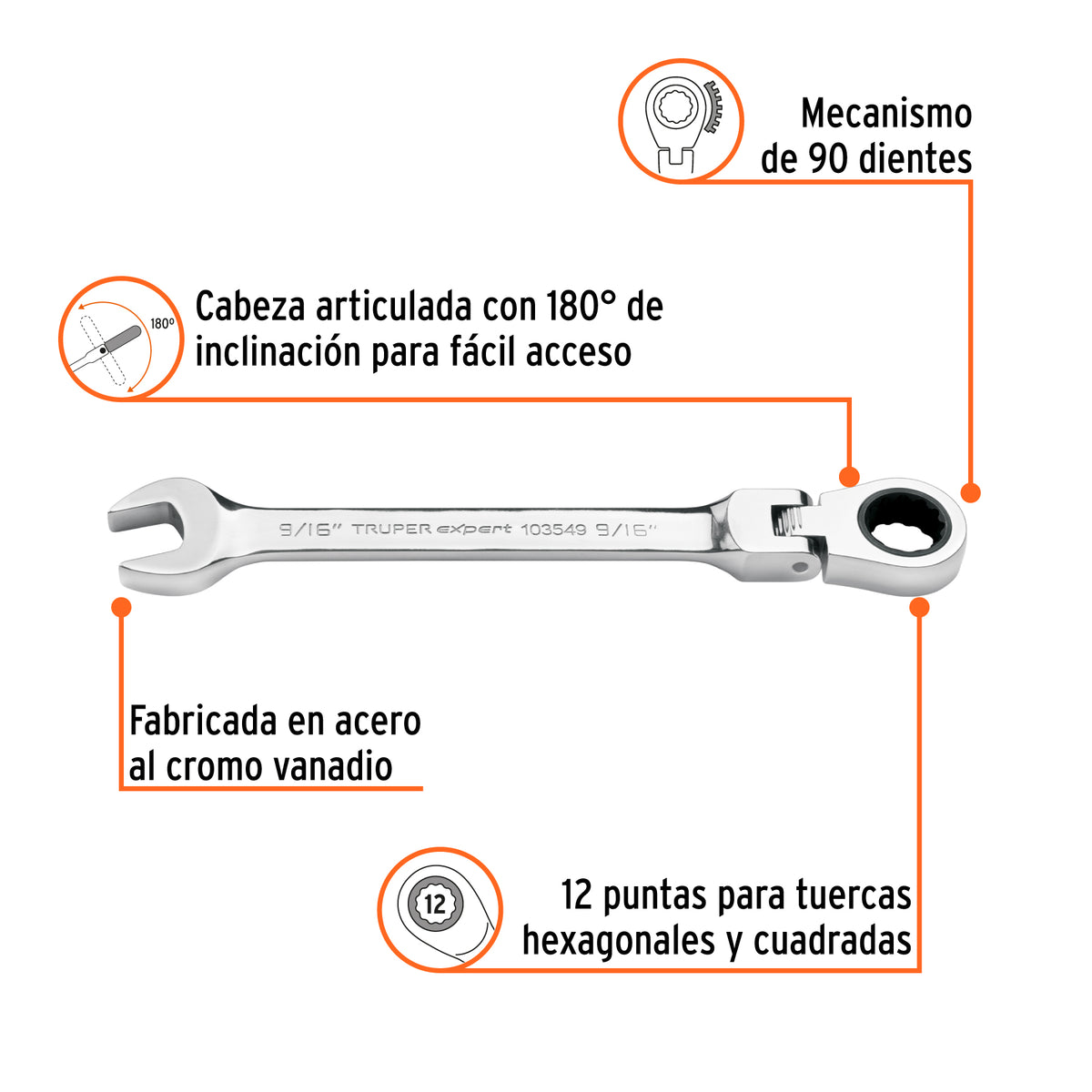 Llave combinada con matraca 9/16' flexible, Expert