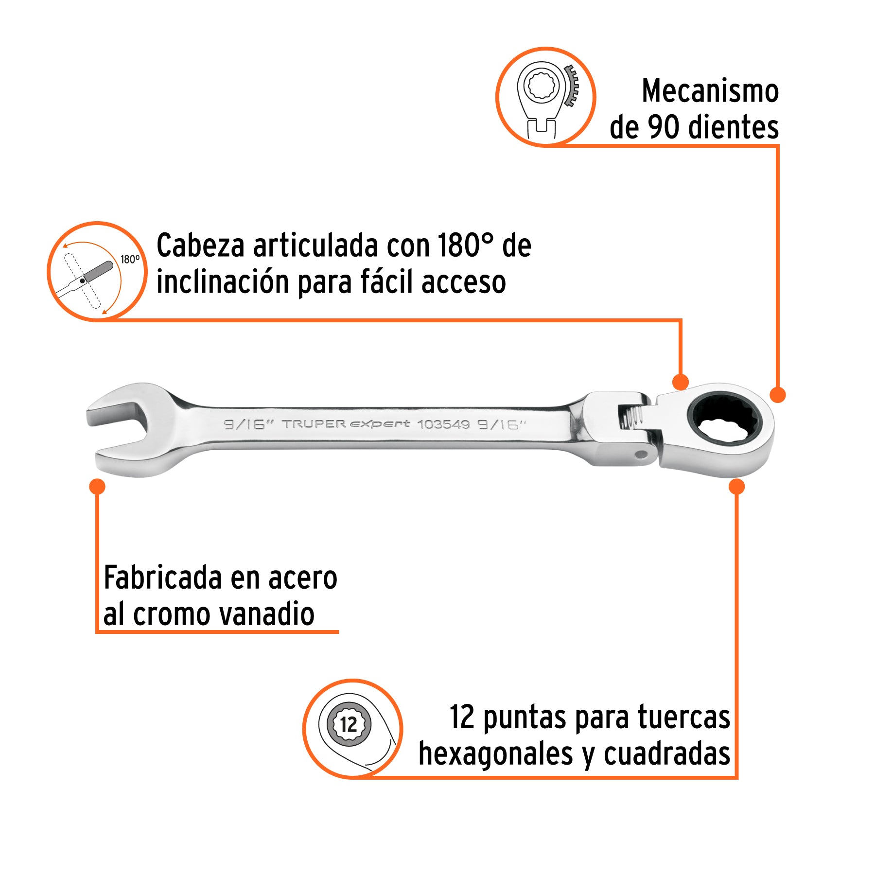 Llave combinada con matraca 9/16' flexible, Expert